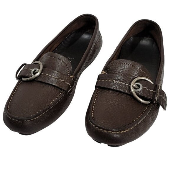 Vintage Prada Leather Drivers Loafers Flats Brown Buckle 35 - Picture 2 of 12